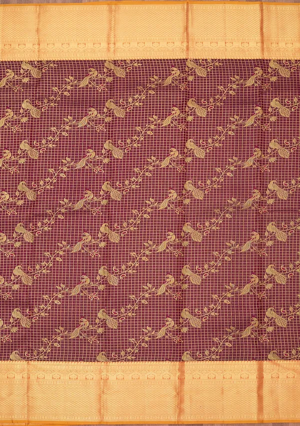 Wine_Silk_Checks_Saree_With_Matching_Blouse_Piece