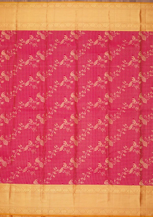 Rani_Pink_Silk_Checks_Saree_With_Matching_Blouse_Piece