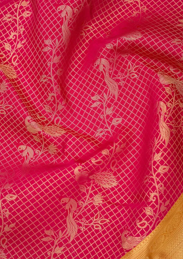 Rani_Pink_Silk_Checks_Saree_With_Matching_Blouse_Piece