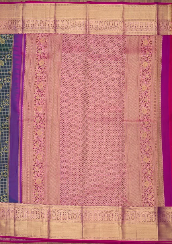 Peacock_Blue_Silk_Jaal_Saree_With_Matching_Blouse_Piece