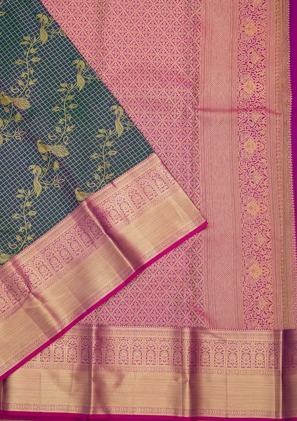 Peacock_Blue_Silk_Jaal_Saree_With_Matching_Blouse_Piece