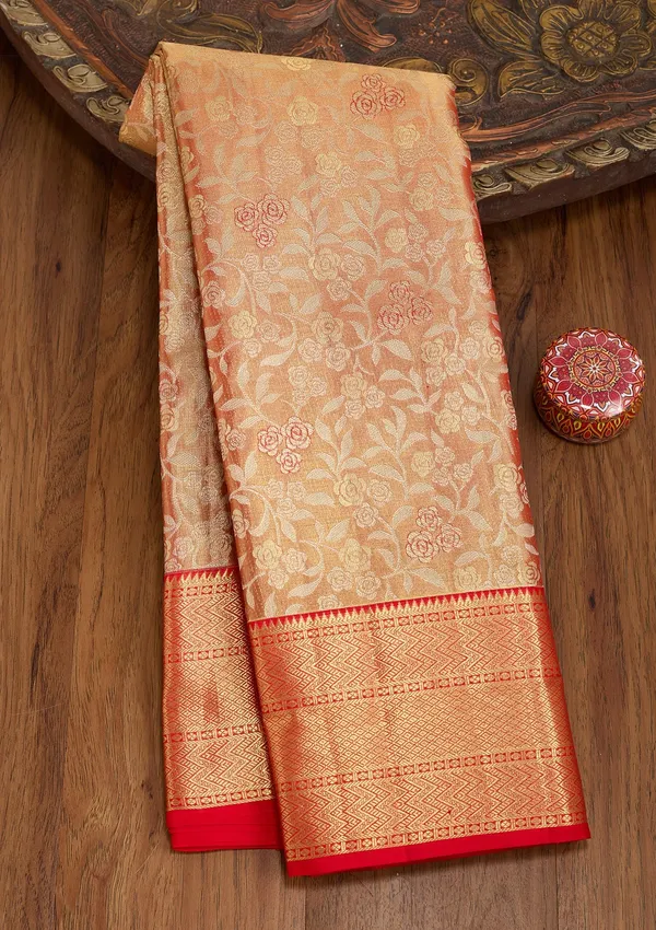 Peach_Silk_Jaal_Saree_With_Matching_Blouse_Piece