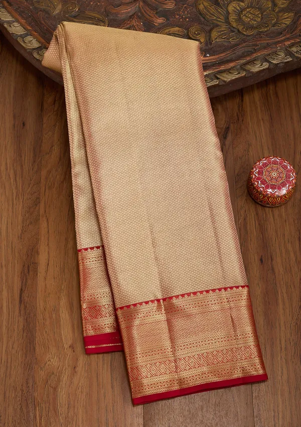 Peach_Silk_Plain_Saree_With_Matching_Blouse_Piece