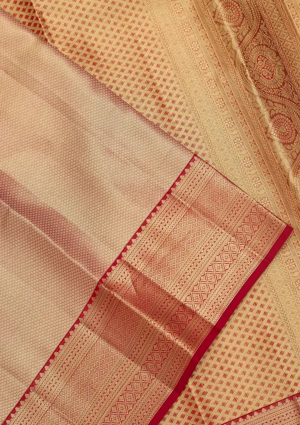 Peach_Silk_Plain_Saree_With_Matching_Blouse_Piece