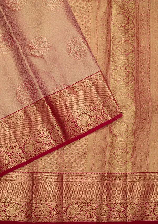 Peach_Silk_Jaal_Saree_With_Matching_Blouse_Piece