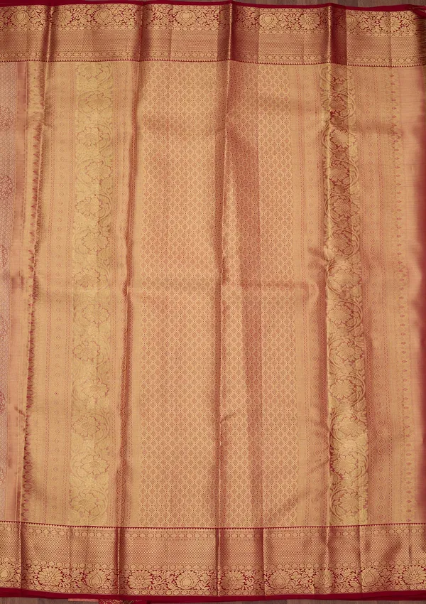 Peach_Silk_Jaal_Saree_With_Matching_Blouse_Piece