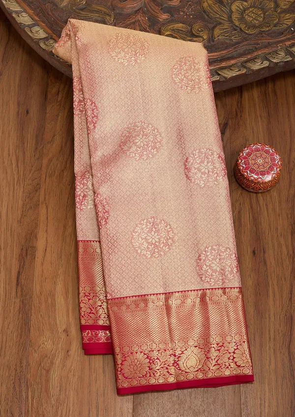 Peach_Silk_Jaal_Saree_With_Matching_Blouse_Piece