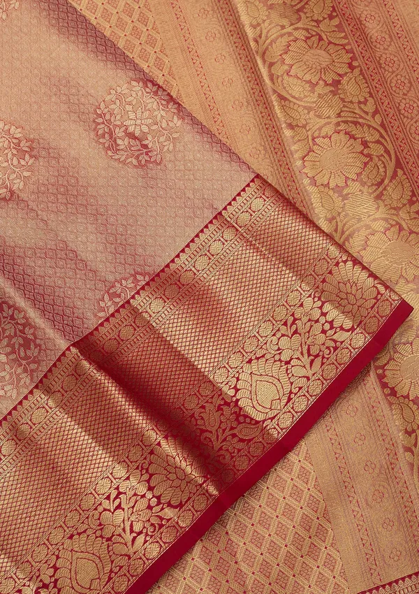 Peach_Silk_Jaal_Saree_With_Matching_Blouse_Piece