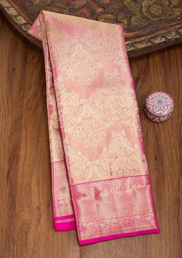 Pink_Silk_Jaal_Saree_With_Matching_Blouse_Piece
