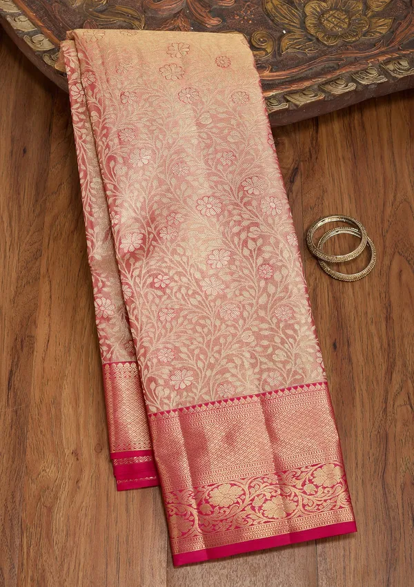 Peach_Silk_Jaal_Saree_With_Matching_Blouse_Piece