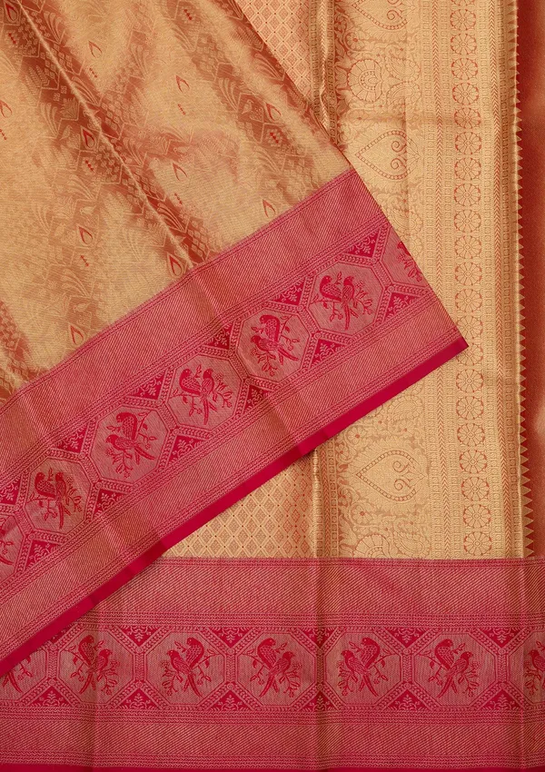 Peach_Silk_Jaal_Saree_With_Matching_Blouse_Piece