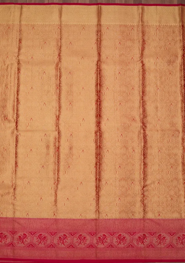 Peach_Silk_Jaal_Saree_With_Matching_Blouse_Piece