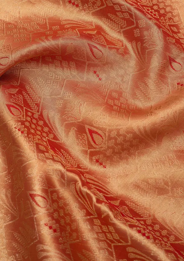 Peach_Silk_Jaal_Saree_With_Matching_Blouse_Piece