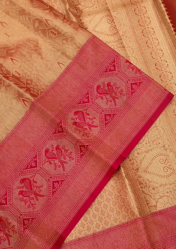 Peach_Silk_Jaal_Saree_With_Matching_Blouse_Piece