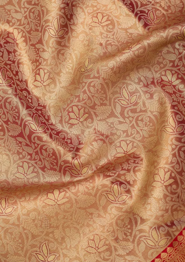 Peach_Silk_Jaal_Saree_With_Matching_Blouse_Piece