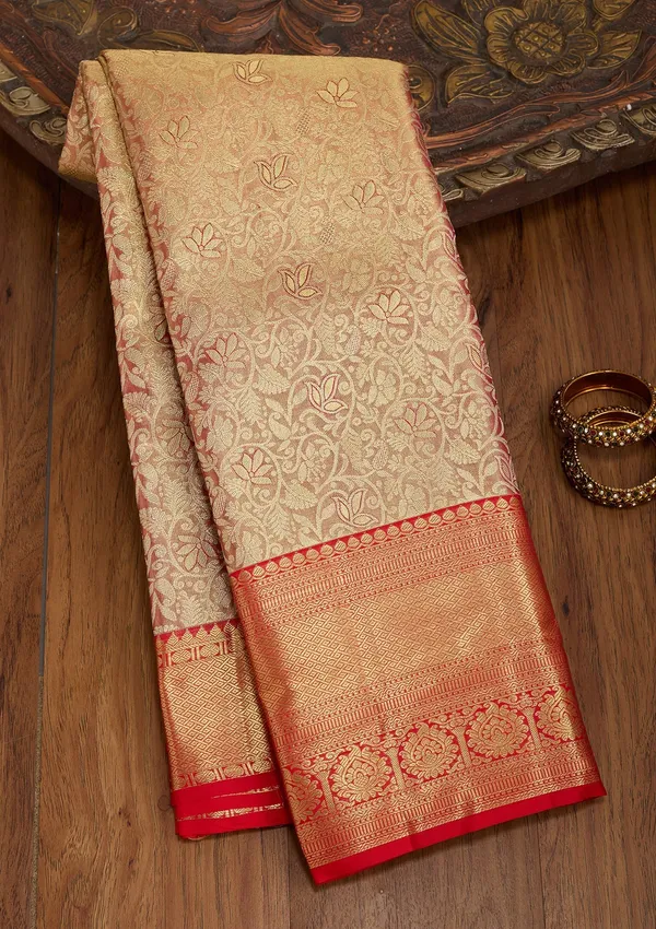 Peach_Silk_Jaal_Saree_With_Matching_Blouse_Piece