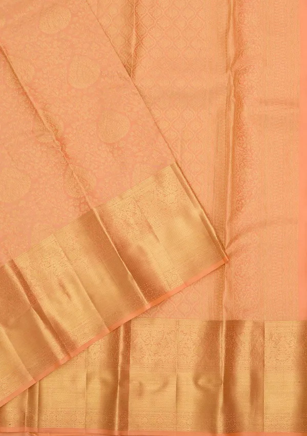 Peach_Silk_Jaal_Saree_With_Matching_Blouse_Piece