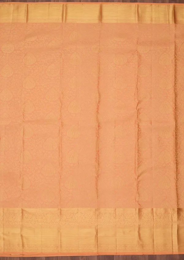 Peach_Silk_Jaal_Saree_With_Matching_Blouse_Piece