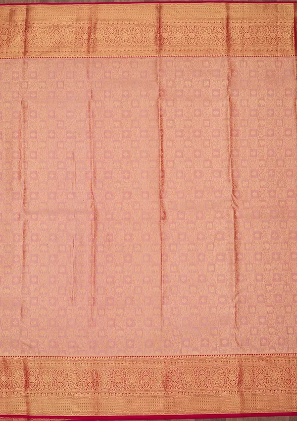 Peach_Silk_Checks_Saree_With_Matching_Blouse_Piece