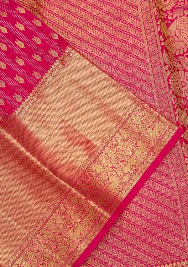 Rani_Pink_Silk_Buti_Saree_With_Matching_Blouse_Piece
