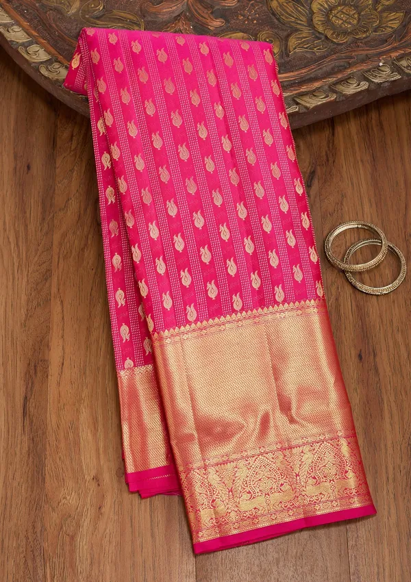 Rani_Pink_Silk_Buti_Saree_With_Matching_Blouse_Piece