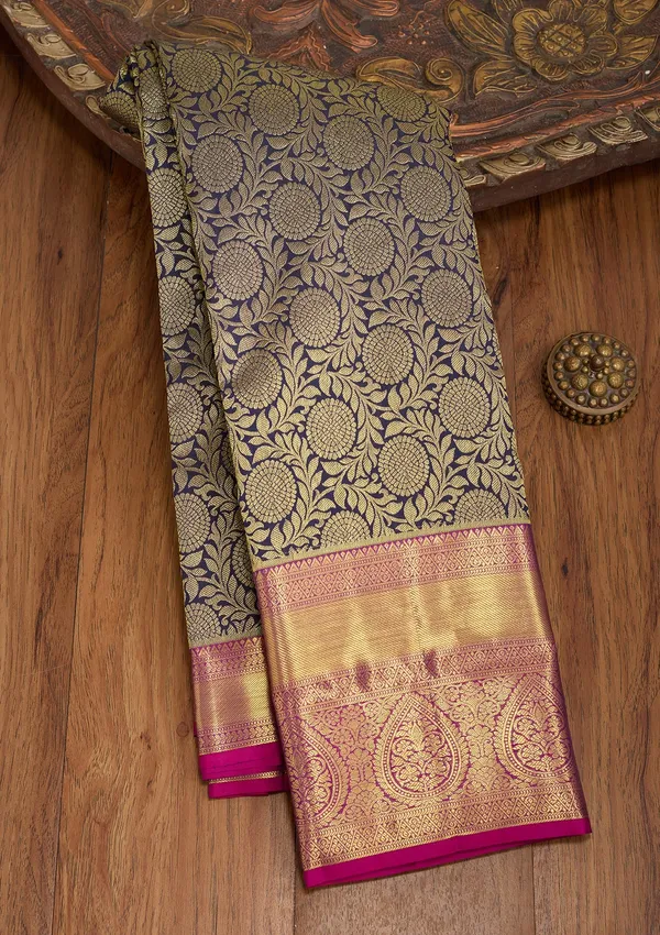Navy_Blue_Silk_Jaal_Saree_With_Matching_Blouse_Piece