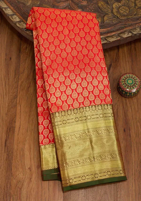 Red_Silk_Jaal_Saree_With_Matching_Blouse_Piece