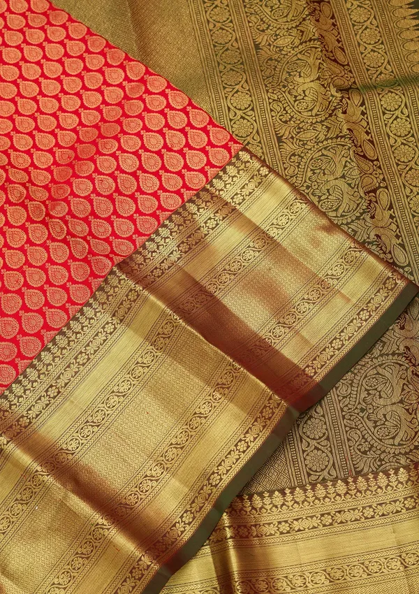 Red_Silk_Jaal_Saree_With_Matching_Blouse_Piece