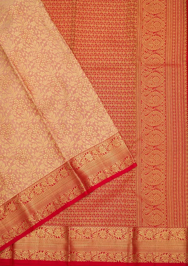 Peach_Silk_Jaal_Saree_With_Matching_Blouse_Piece