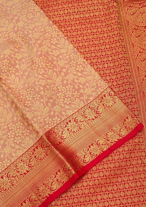 Peach_Silk_Jaal_Saree_With_Matching_Blouse_Piece