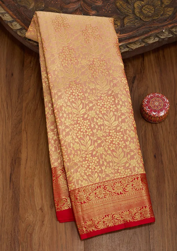 Peach_Silk_Jaal_Saree_With_Matching_Blouse_Piece