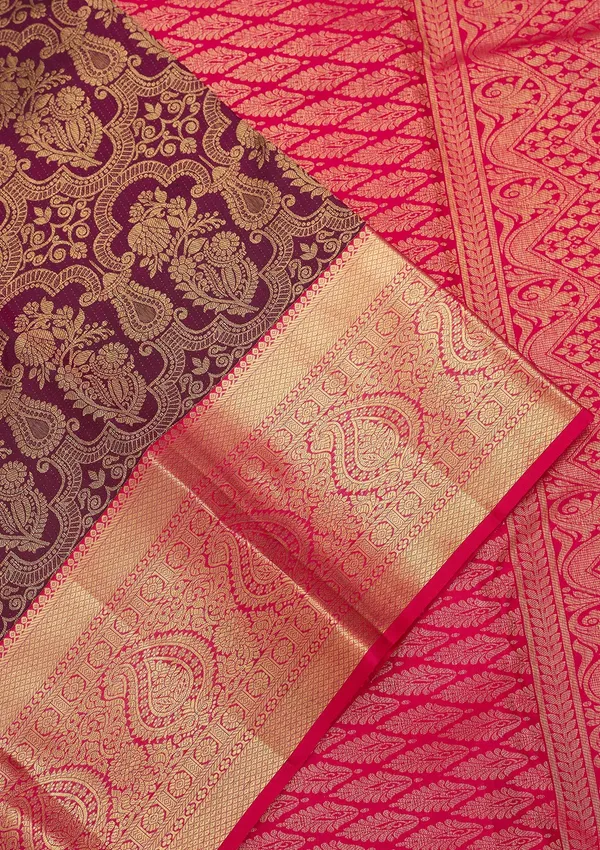 Wine_Silk_Jaal_Saree_With_Matching_Blouse_Piece