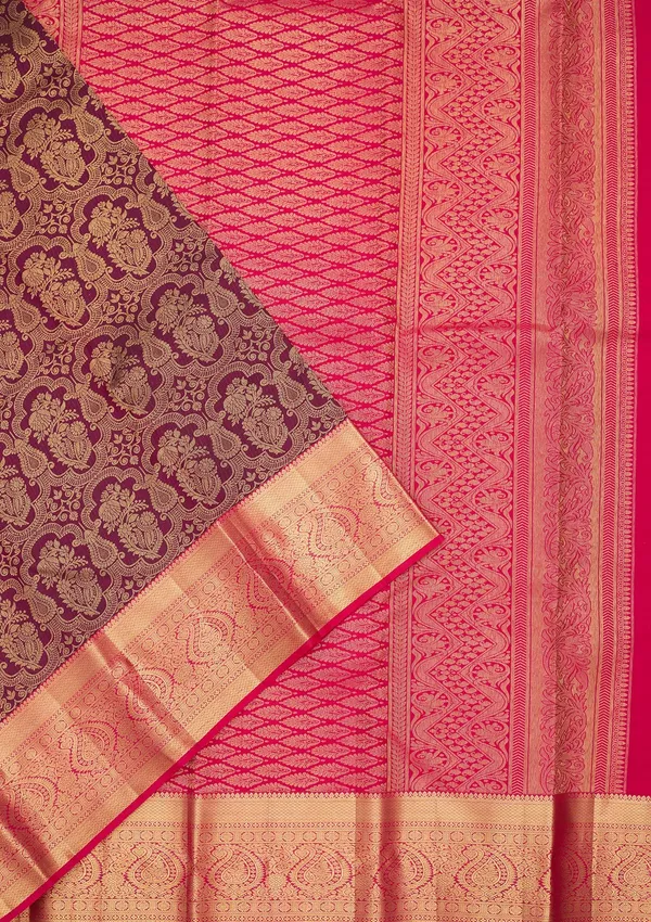 Wine_Silk_Jaal_Saree_With_Matching_Blouse_Piece