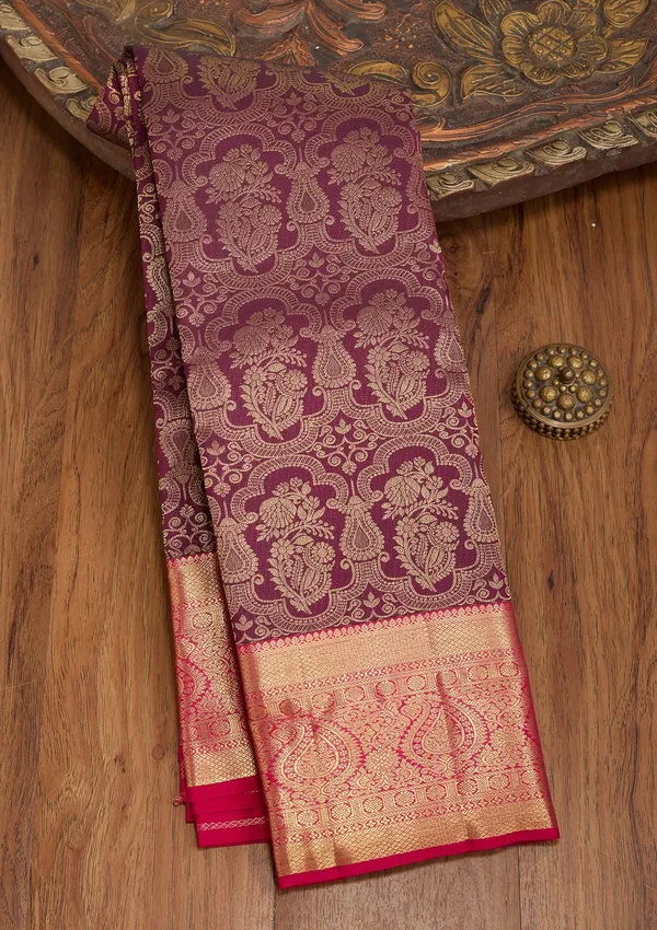 Wine_Silk_Jaal_Saree_With_Matching_Blouse_Piece
