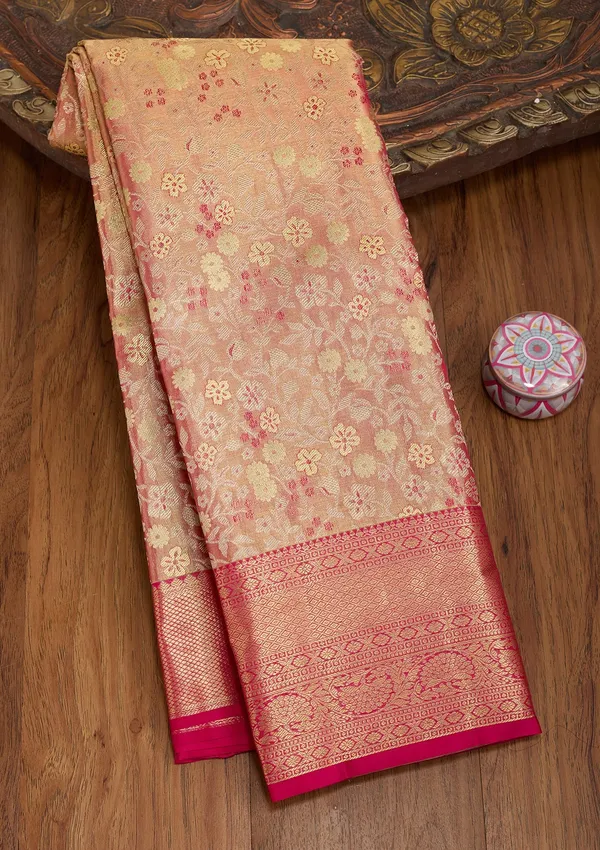Peach_Silk_Jaal_Saree_With_Matching_Blouse_Piece