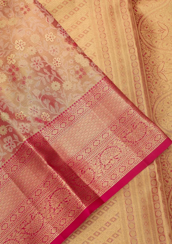 Peach_Silk_Jaal_Saree_With_Matching_Blouse_Piece
