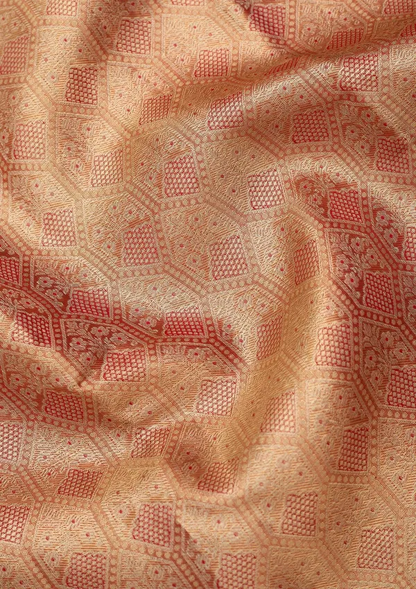 Red_Silk_Jaal_Saree_With_Matching_Blouse_Piece