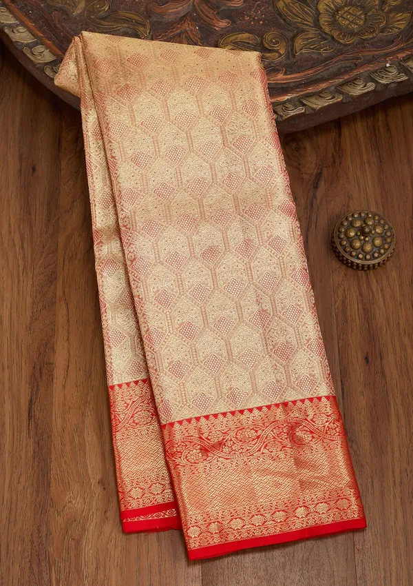Red_Silk_Jaal_Saree_With_Matching_Blouse_Piece