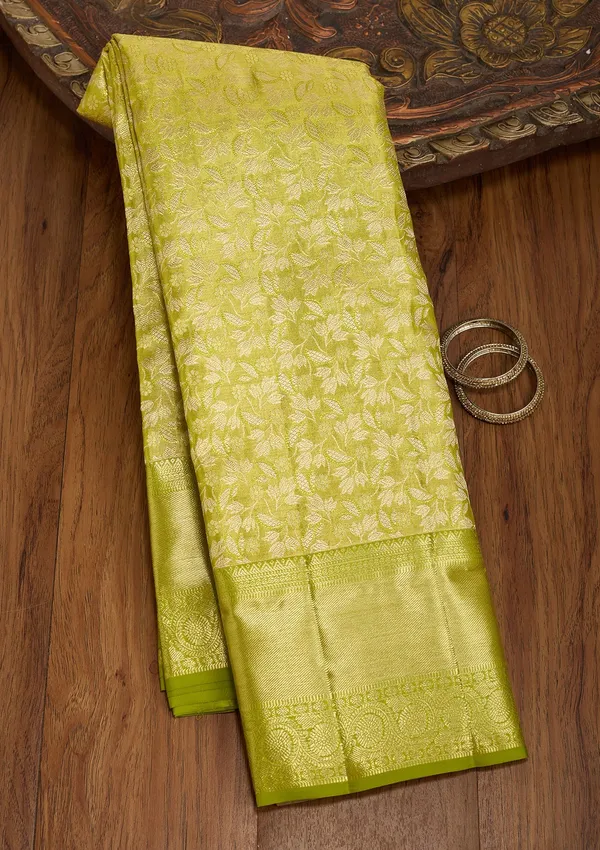 Parrot_Green_Silk_Jaal_Saree_With_Matching_Blouse_Piece