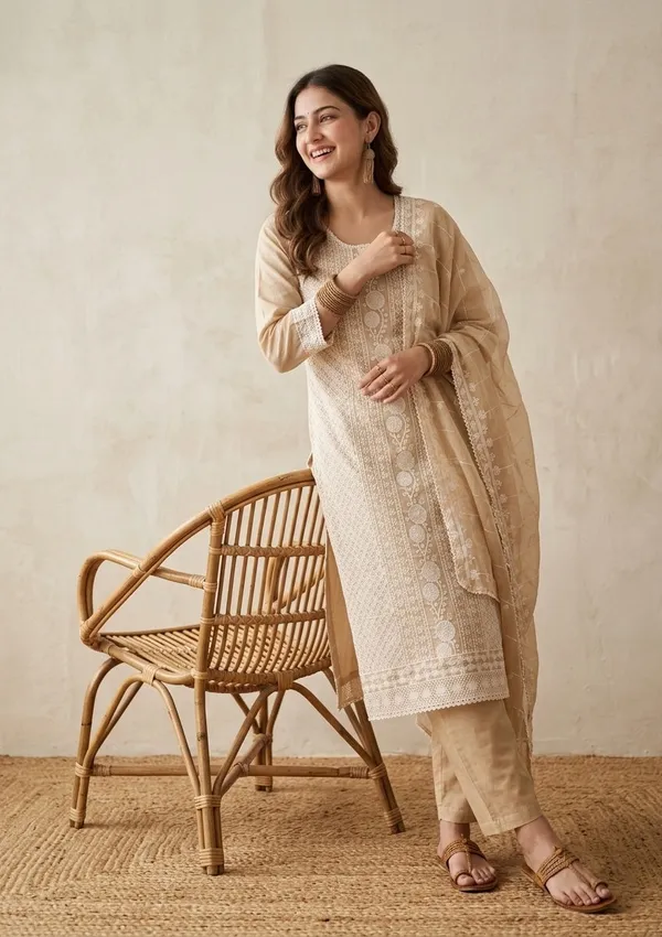Light_Brown_Chanderi_Threadwork_Straight_Kurta_With_Pant_Regular_And_Dupatta