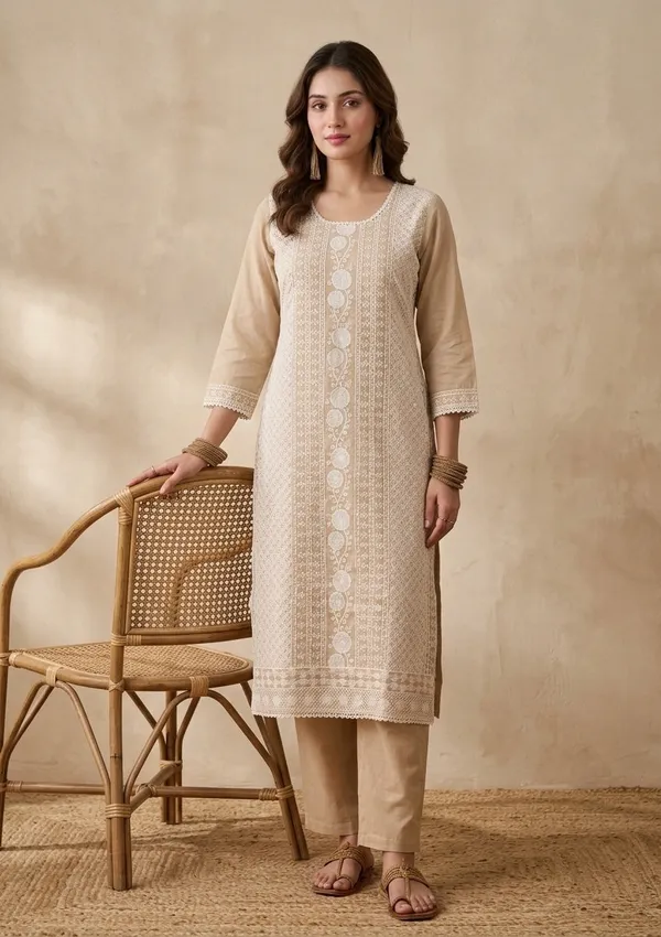 Light_Brown_Chanderi_Threadwork_Straight_Kurta_With_Pant_Regular_And_Dupatta