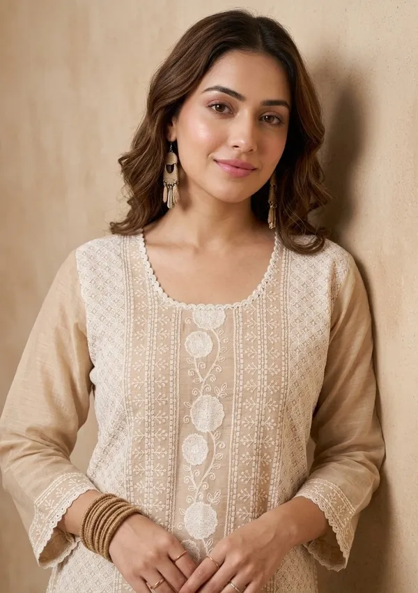 Light_Brown_Chanderi_Threadwork_Straight_Kurta_With_Pant_Regular_And_Dupatta
