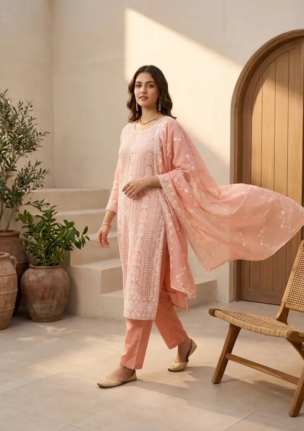 Peach_Chanderi_Threadwork_Straight_Kurta_With_Pant_Regular_And_Dupatta