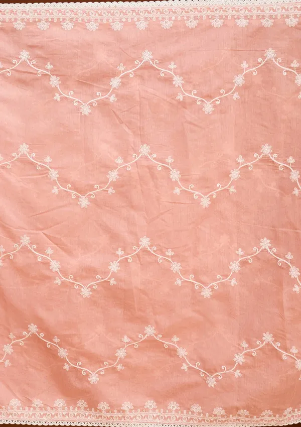 Peach_Chanderi_Threadwork_Straight_Kurta_With_Pant_Regular_And_Dupatta