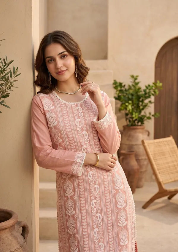 Peach_Chanderi_Threadwork_Straight_Kurta_With_Pant_Regular_And_Dupatta