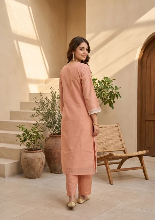 Peach_Chanderi_Threadwork_Straight_Kurta_With_Pant_Regular_And_Dupatta