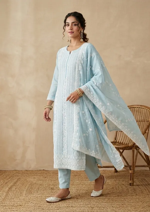 Sky_Blue_Chanderi_Threadwork_Straight_Kurta_With_Regular_Pant_And_Dupatta