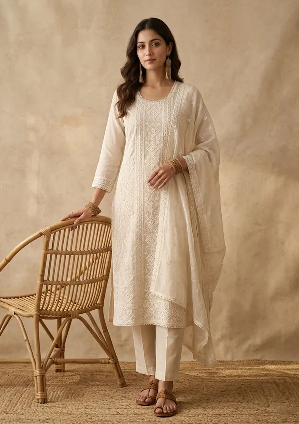 Cream_Chanderi_Threadwork_Straight_Kurta_With_Pant_Regular_And_Dupatta