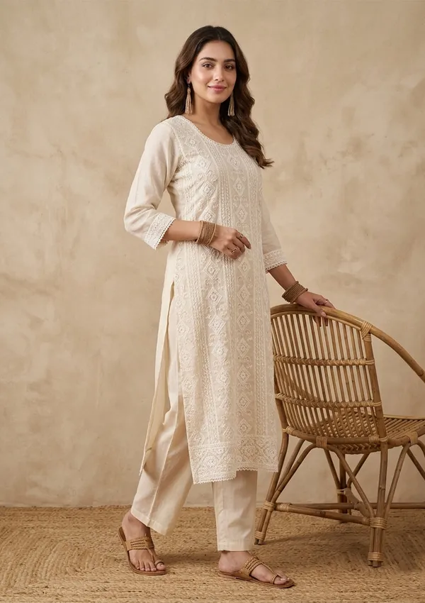 Cream_Chanderi_Threadwork_Straight_Kurta_With_Pant_Regular_And_Dupatta