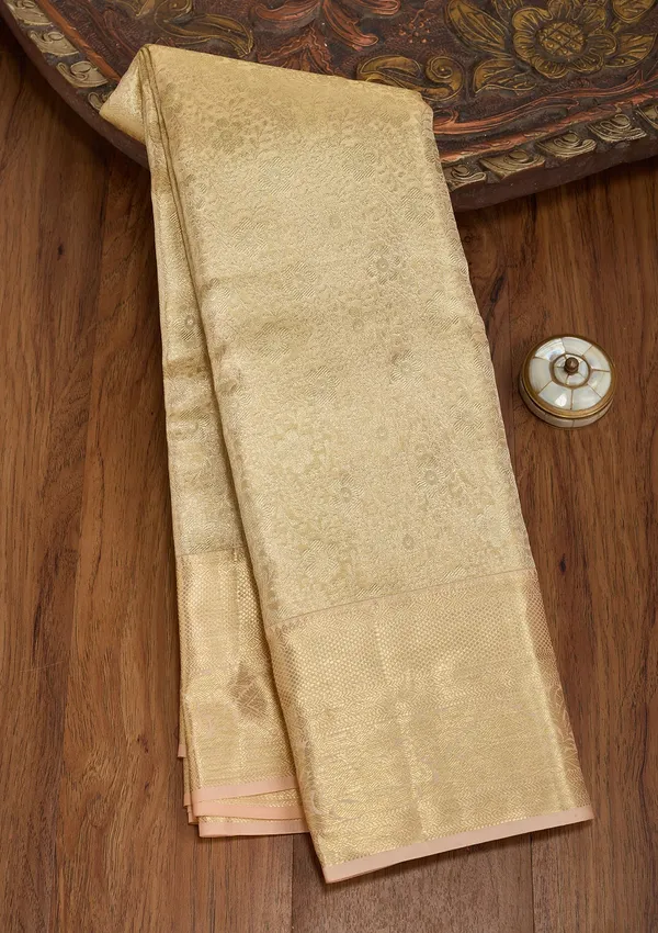 Beige_Silk_Jaal_Saree_With_Matching_Blouse_Piece